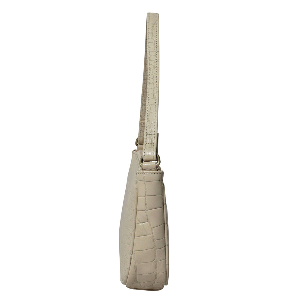 ASSOTS LONDON Zara 100% Genuine Leather Croc Embossed Handbag (Size 25x14x5 Cm) - Off White_6249949_8