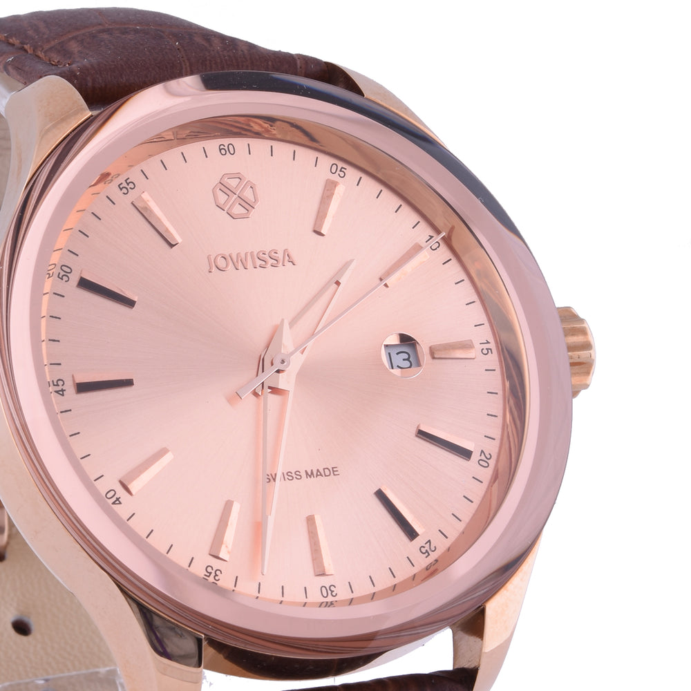 JOWISSA Tiro Swiss Mens 5 ATM Water Resistant Watch with Alligator Print Genuine Leather Strap - Rose Gold & Brown_6325174_2