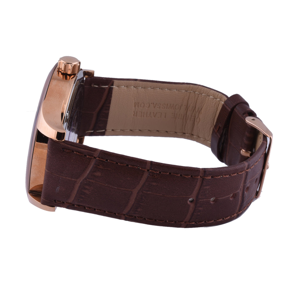 JOWISSA Tiro Swiss Mens 5 ATM Water Resistant Watch with Alligator Print Genuine Leather Strap - Rose Gold & Brown_6325174_3