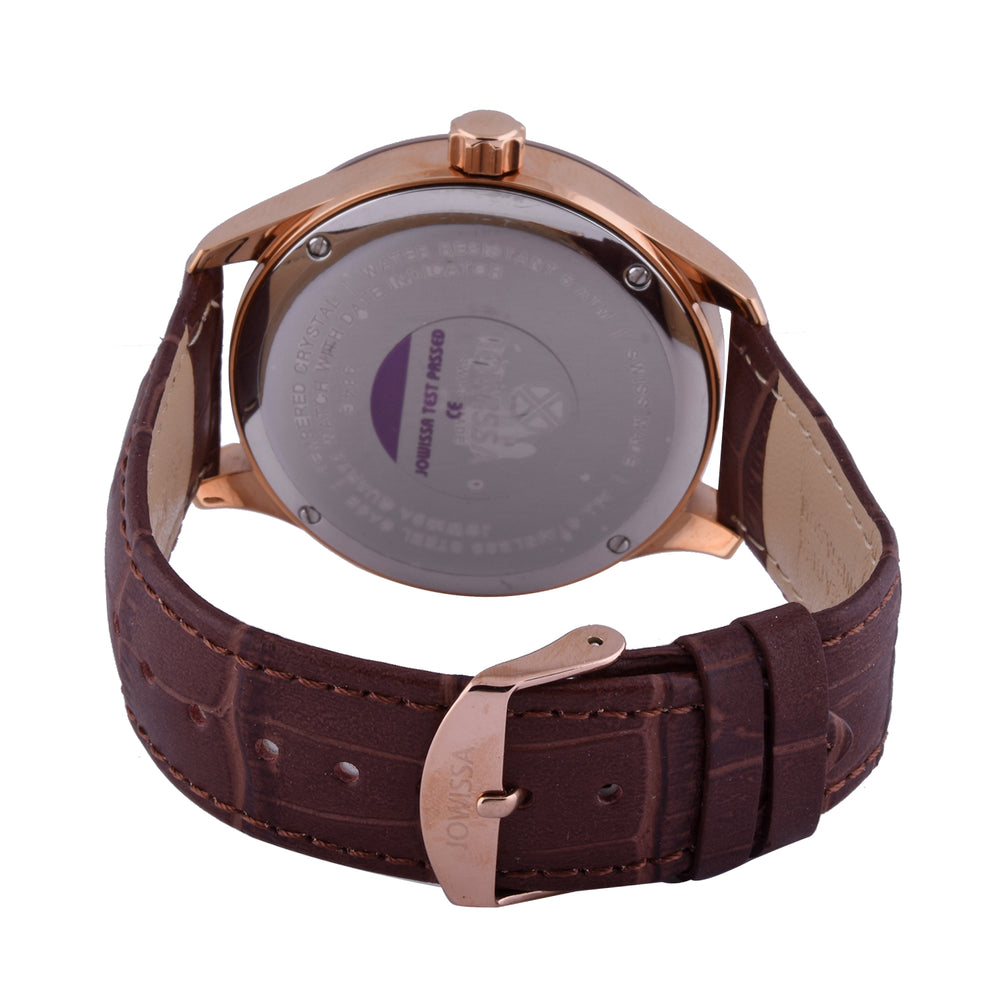 JOWISSA Tiro Swiss Mens 5 ATM Water Resistant Watch with Alligator Print Genuine Leather Strap - Rose Gold & Brown_6325174_4
