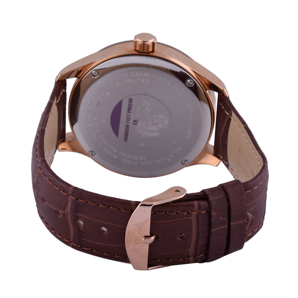 JOWISSA Tiro Swiss Mens 5 ATM Water Resistant Watch with Alligator Print Genuine Leather Strap - Rose Gold & Brown_6325174_4