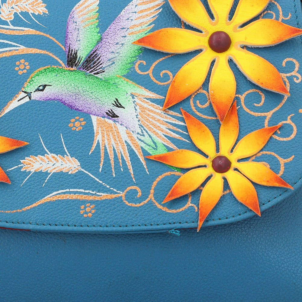 THE HANDCRAFTED LUXURY - Sukriti 100% Genuine Leather Handpainted Shoulder Bag - Blue