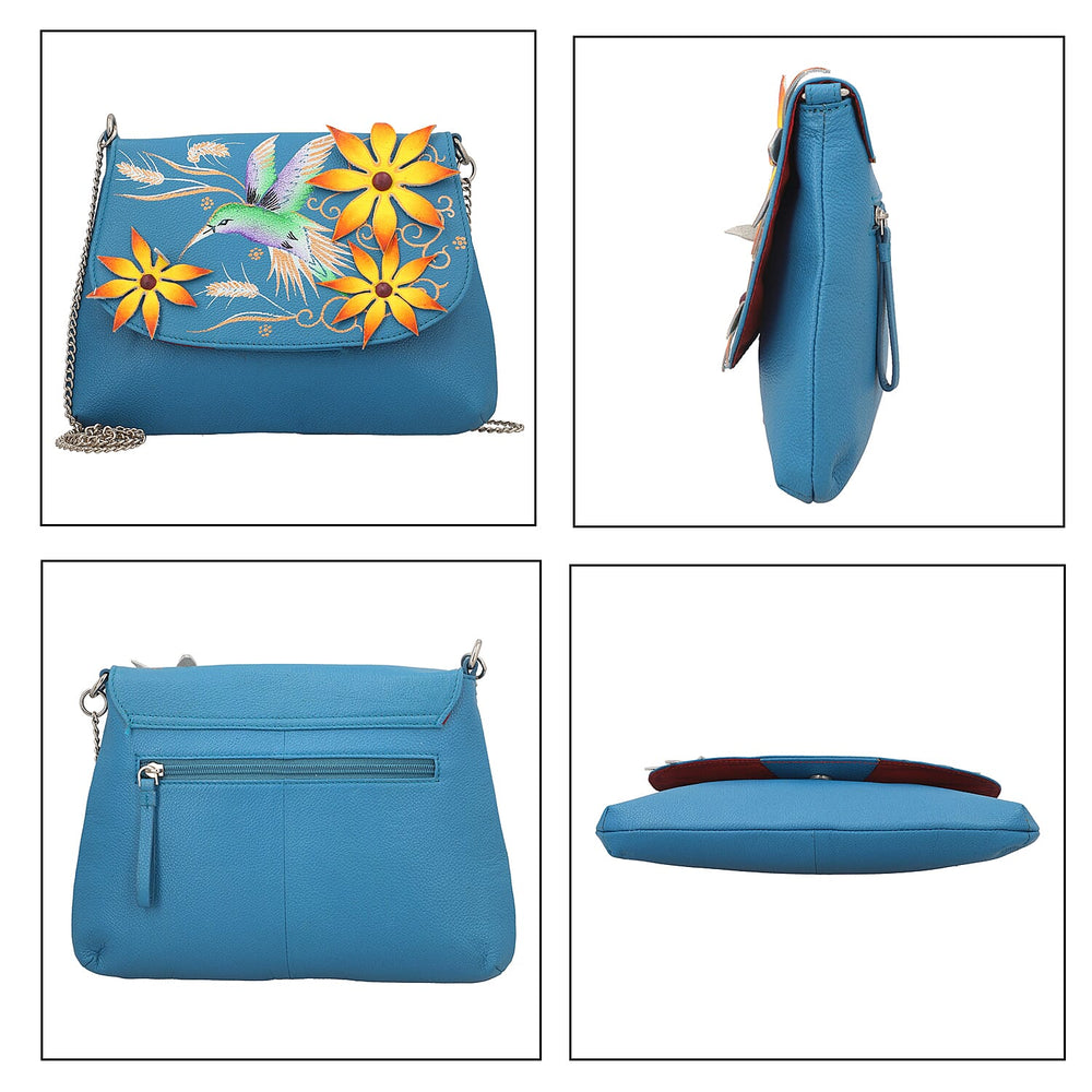 THE HANDCRAFTED LUXURY - Sukriti 100% Genuine Leather Handpainted Shoulder Bag - Blue