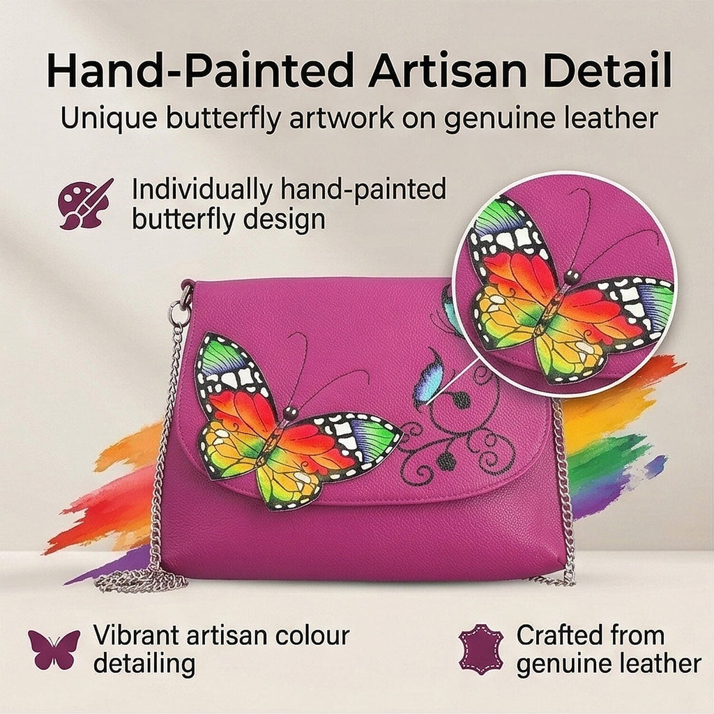THE HANDCRAFTED LUXURY - Sukriti 100% Genuine Leather Handpainted Shoulder Bag - Pink