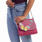 THE HANDCRAFTED LUXURY - Sukriti 100% Genuine Leather Handpainted Shoulder Bag - Pink