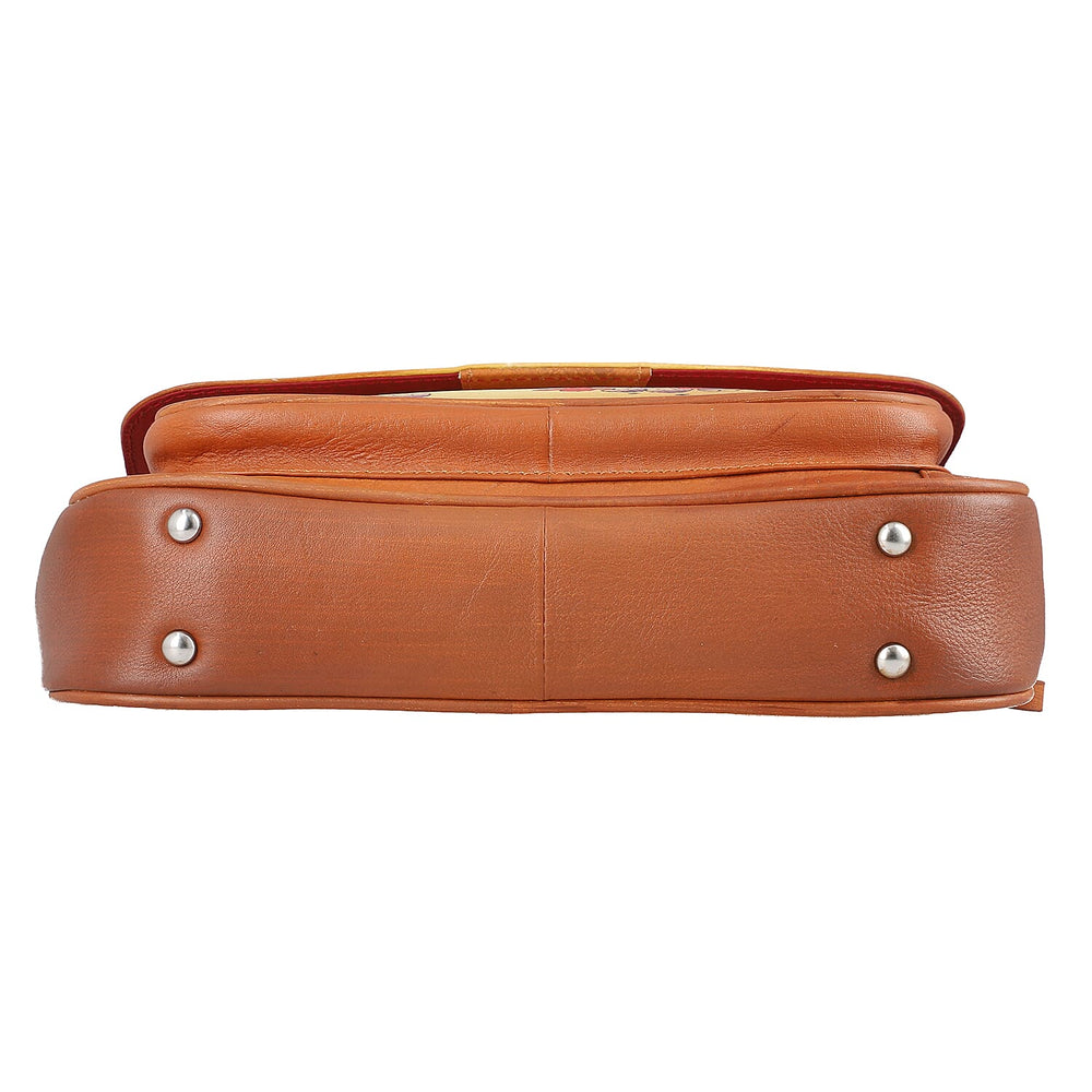 THE HANDCRAFTED LUXURY - Sukriti 100% Genuine Leather Handpainted Shoulder Bag - Tan