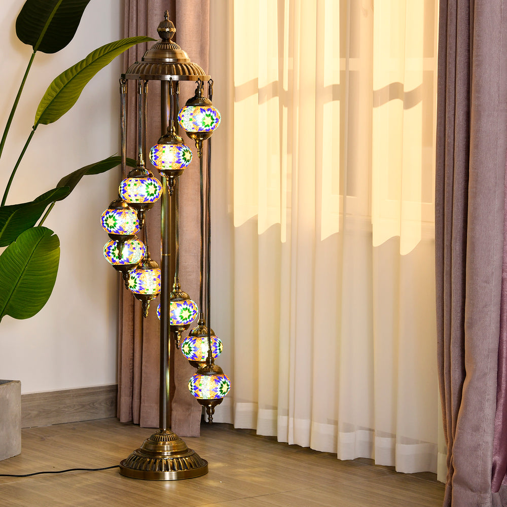 Handmade Turkish Mosaic Table Lamp (Size 145x35 cm) - Blue & Multi_6830276_1