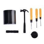 7 Multifunction Tools Set - Tape, Hammer, flash light 1xAA Battery (Not Inc.) & 3 Different Size Screwdrivers) - Black