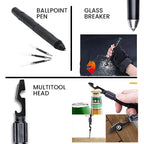 7 in 1 Metal Multi Function Tactical Touch Screen Ball Pen and Multi Functional Card - Black