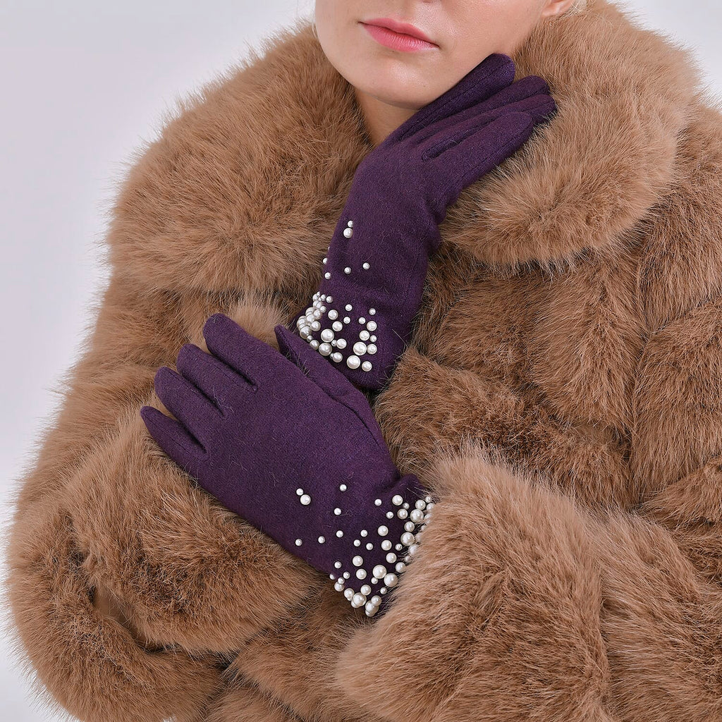 Gloves - 70% cashmere wool - One Size- Purple