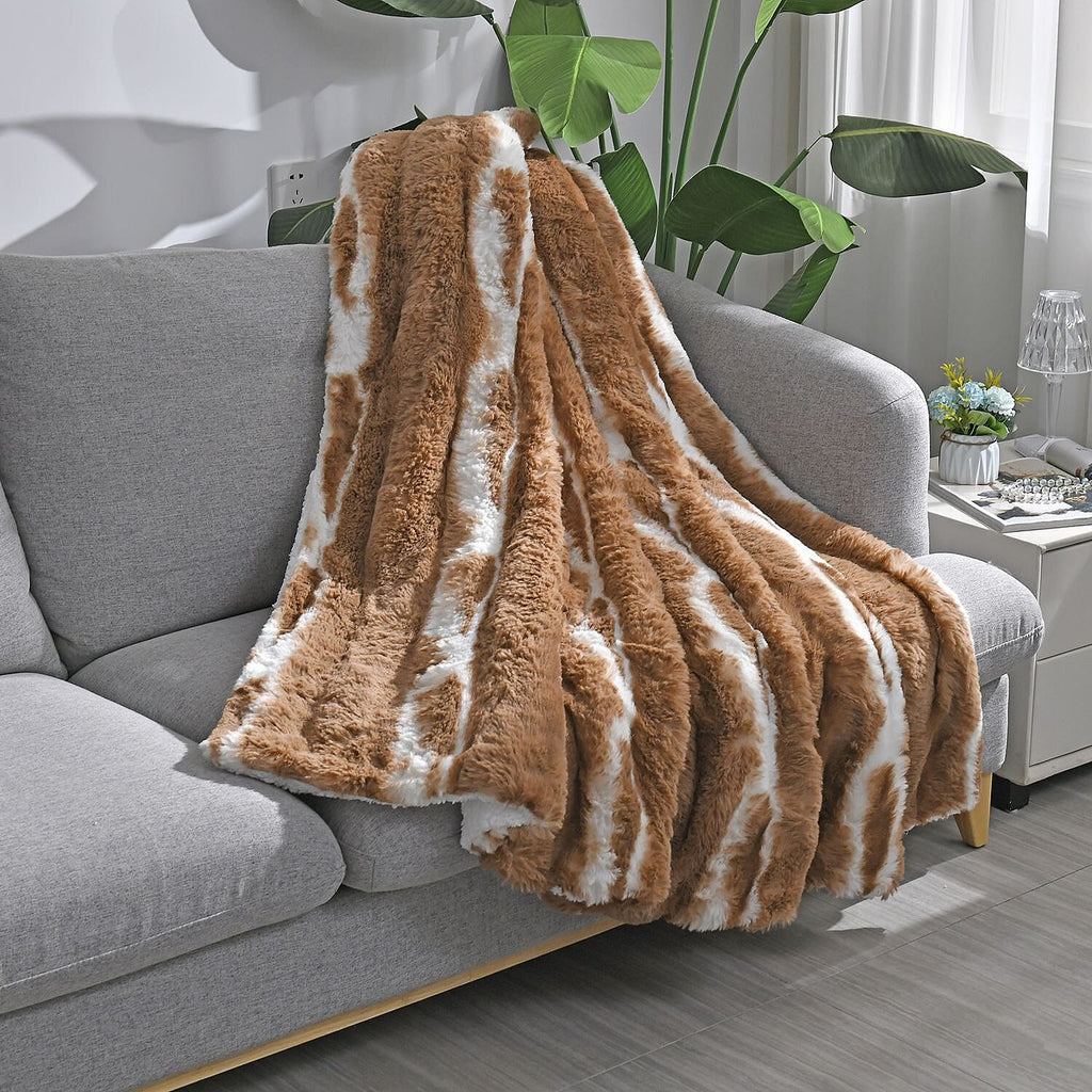 The Most Sumptuous Blanket at TJC Ever- 700GSM Double Layer Faux Rabbit Fur Sherpa Blanket (Size 200x150cm) - Brown