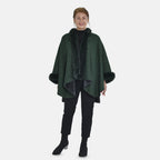 TAMSY - Double Layer Knit Faux Fur Kimono - Dark Green_7011187