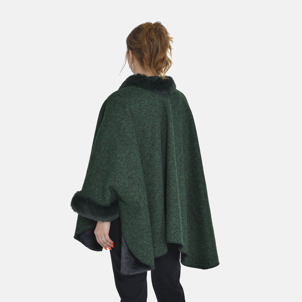 TAMSY - Double Layer Knit Faux Fur Kimono - Dark Green_7011187_1