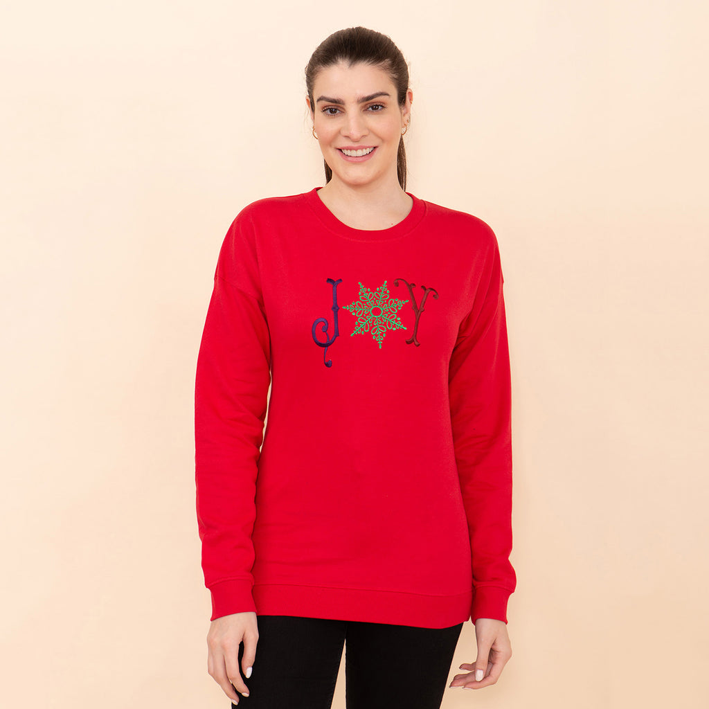 100% Cotton Fleece Knit Sweatshirt (Size XL) - Red_7141982_2
