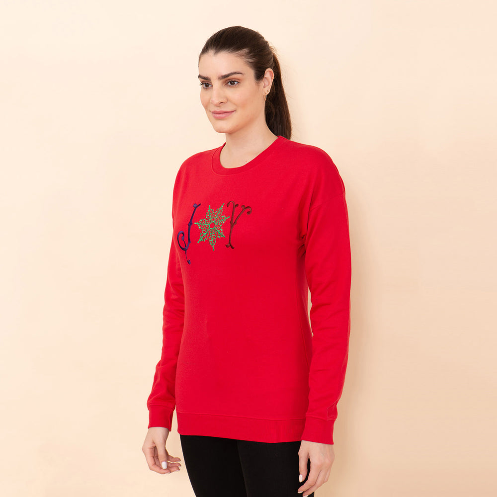 100% Cotton Fleece Knit Sweatshirt (Size XL) - Red_7141982_3