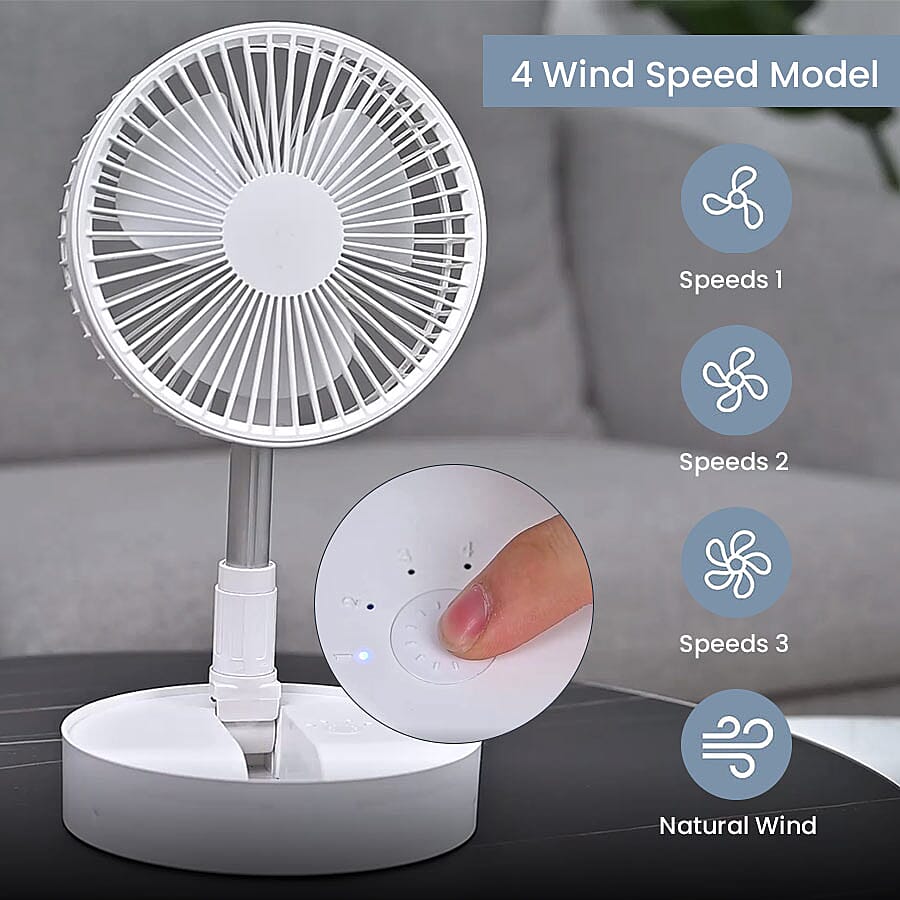 7200mah Foldable Desk Fan with 4 Wind Speed Setting and USB Cable (Size 20x20x10 cm)