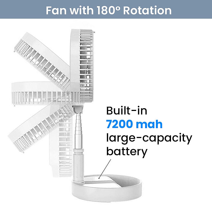 7200mah Foldable Desk Fan with 4 Wind Speed Setting and USB Cable (Size 20x20x10 cm)