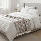 Luxury Edition - 100% Cotton Woven Hand Block Printed Throw with Tassels (Size 180x130 cm) - Grey - Off White