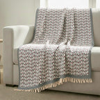 Luxury Edition - 100% Cotton Woven Hand Block Printed Throw with Tassels (Size 180x130 cm) - Grey - Off White