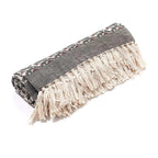 Luxury Edition - 100% Cotton Woven Hand Block Printed Throw with Tassels (Size 180x130 cm) - Grey - Off White