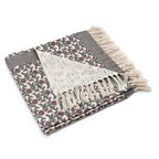 Luxury Edition - 100% Cotton Woven Hand Block Printed Throw with Tassels (Size 180x130 cm) - Grey - Off White