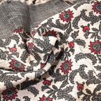 Luxury Edition - 100% Cotton Woven Hand Block Printed Throw with Tassels (Size 180x130 cm) - Grey - Off White