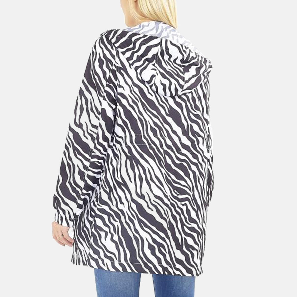 Brave Soul Zebra Pattern Water Resistant Hooded Rain Mac (Size 20) - Black & White_7226699_1