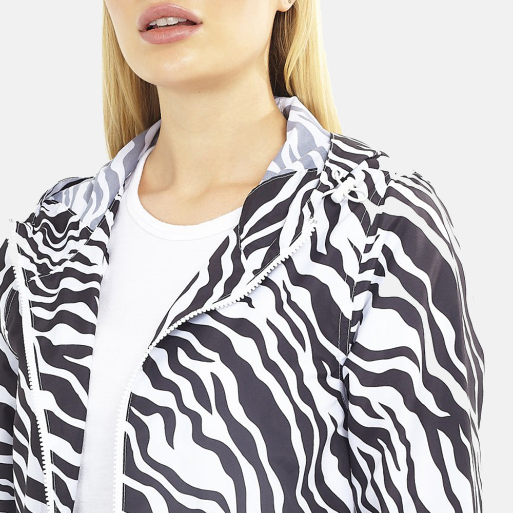 Brave Soul Zebra Pattern Water Resistant Hooded Rain Mac (Size 20) - Black & White_7226699_2