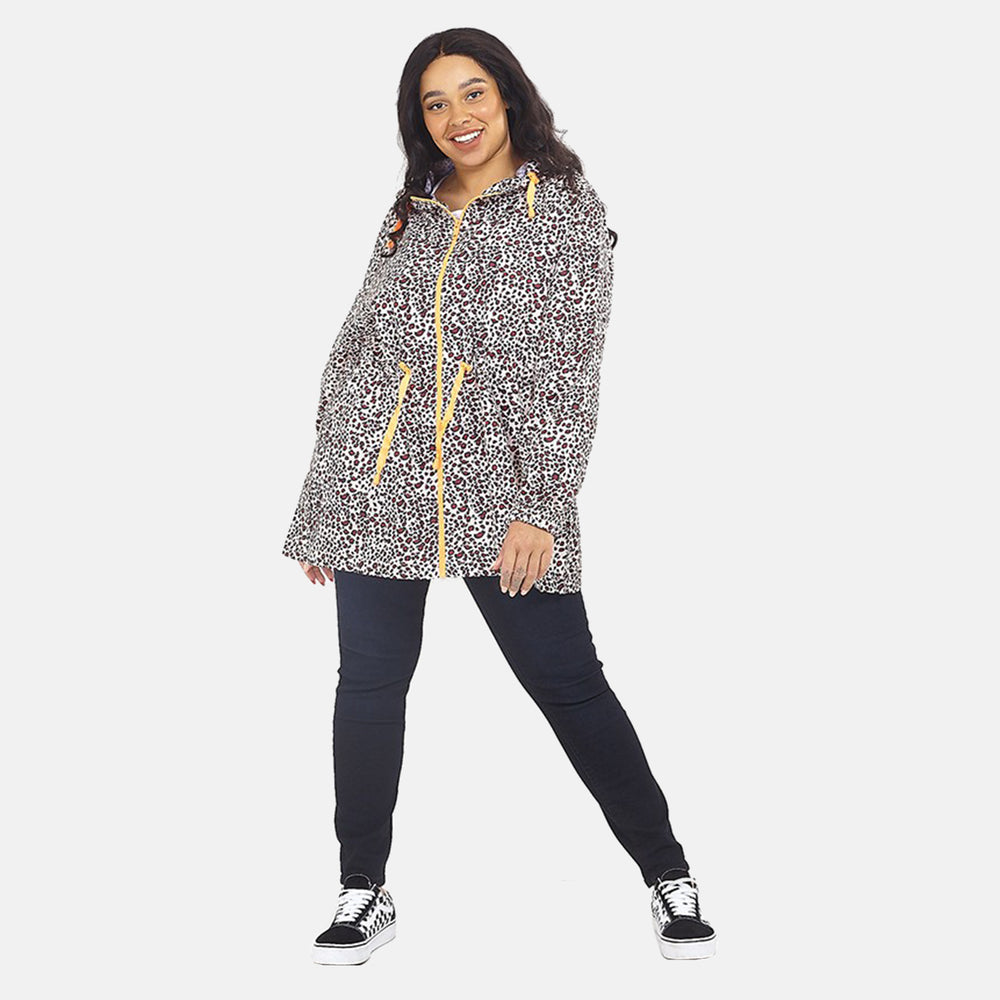 Brave Soul Leopard Pattern Water Resistant Hooded Rain Mac (Size 20) - Red and Black_7230654