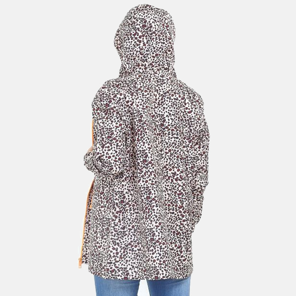 Brave Soul Leopard Pattern Water Resistant Hooded Rain Mac (Size 20) - Red and Black_7230654_1