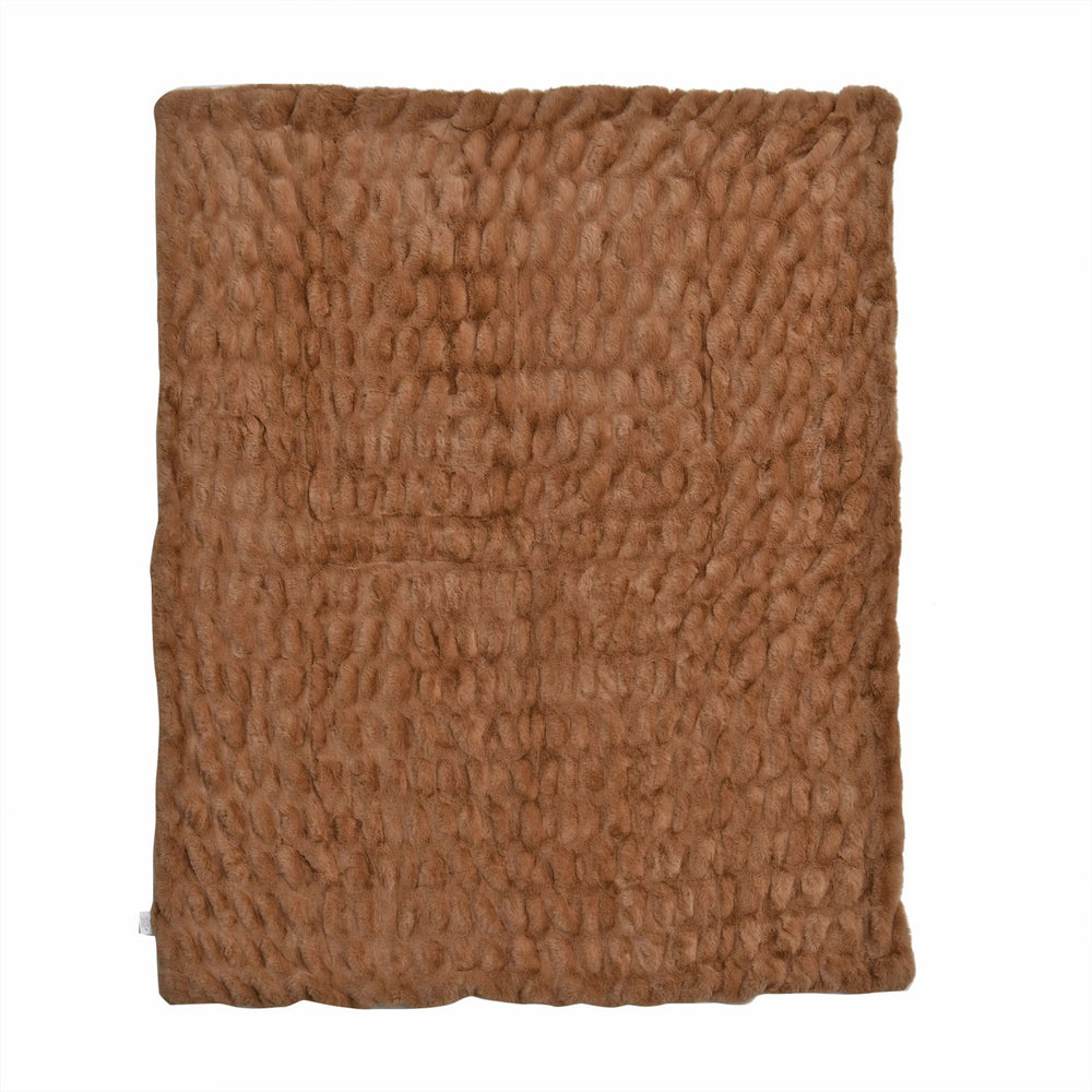 Ruched Faux Rabbit Fur with Velour Double Layer Blanket (Size 152x127 cm) - Brown_7254394_2