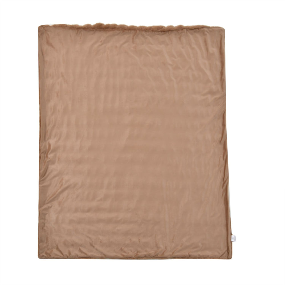 Ruched Faux Rabbit Fur with Velour Double Layer Blanket (Size 152x127 cm) - Brown_7254394_3