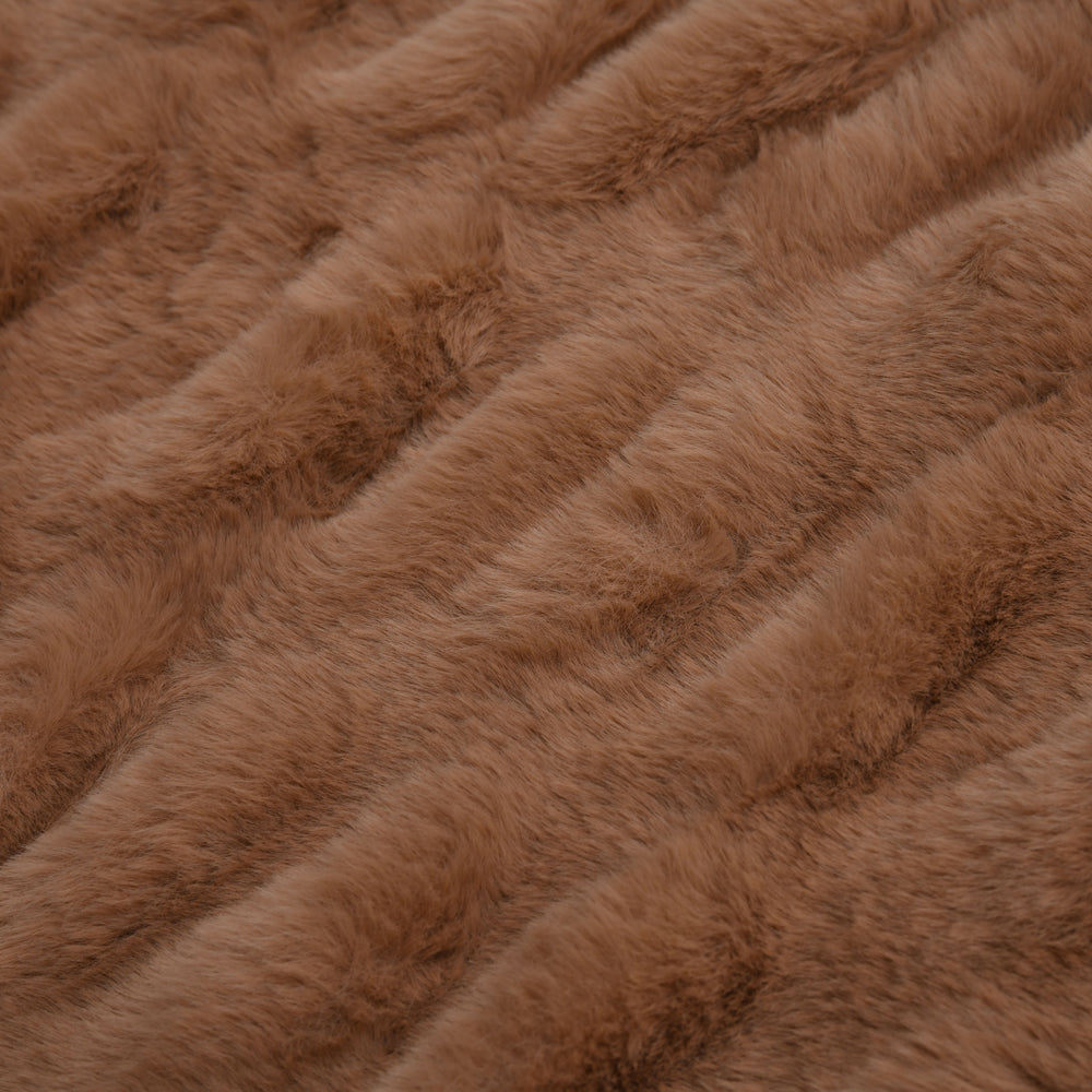 Ruched Faux Rabbit Fur with Velour Double Layer Blanket (Size 152x127 cm) - Brown_7254394_4
