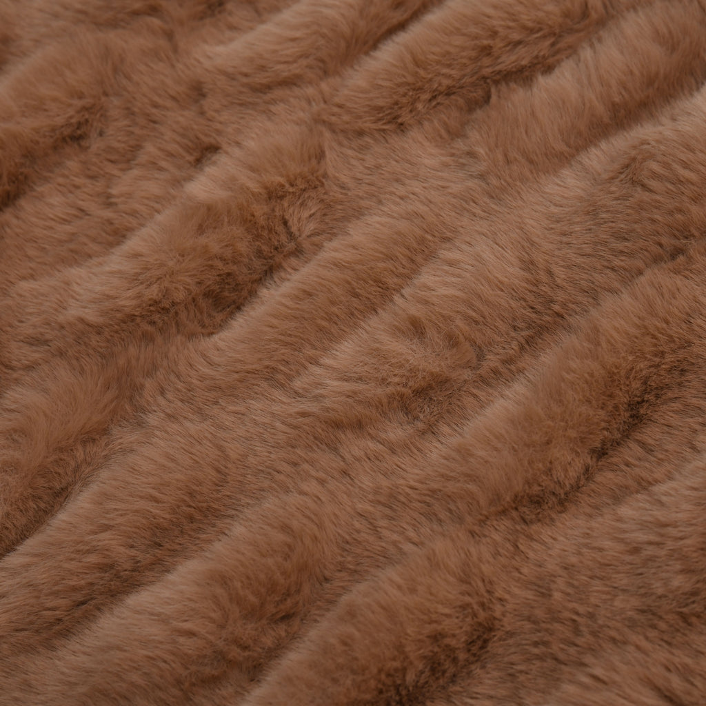 Ruched Faux Rabbit Fur with Velour Double Layer Blanket (Size 152x127 cm) - Brown_7254394_4