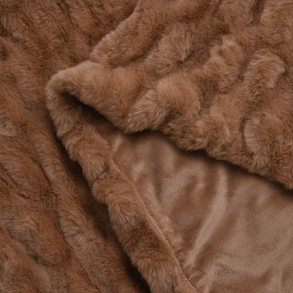 Ruched Faux Rabbit Fur with Velour Double Layer Blanket (Size 152x127 cm) - Brown_7254394_5