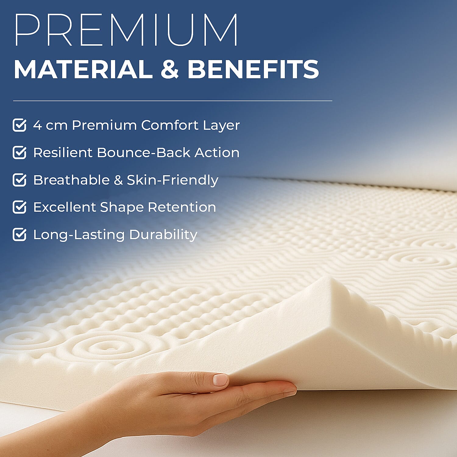 HUSH HAVEN 7 Zone Contoured 100% Memory Foam Deluxe Mattress Topper (Single - Size 190x90x4 cm) - White