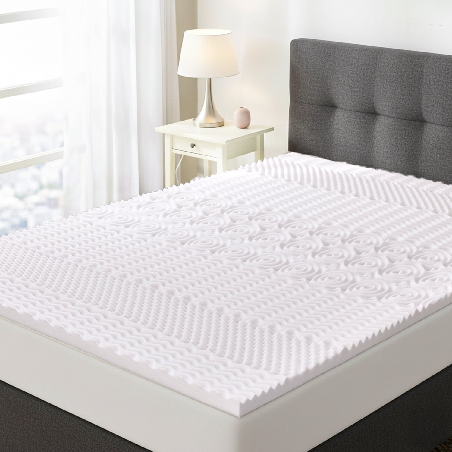HUSH HAVEN 7 Zone Contoured 100% Memory Foam Deluxe Mattress Topper (Size 190x135x4 cm) - White