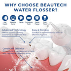 Beautech - Water Flosser with 3 Heads and IPX7 Waterproof- 3 Modes Clean, soft and Massage- 200 ml Tank