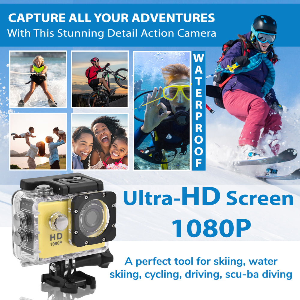 Multi-Purpose 30M Waterproof Camera 5MP, Camcorder 1080P, Motion Detection Dashcam - Yellow_7273510_1