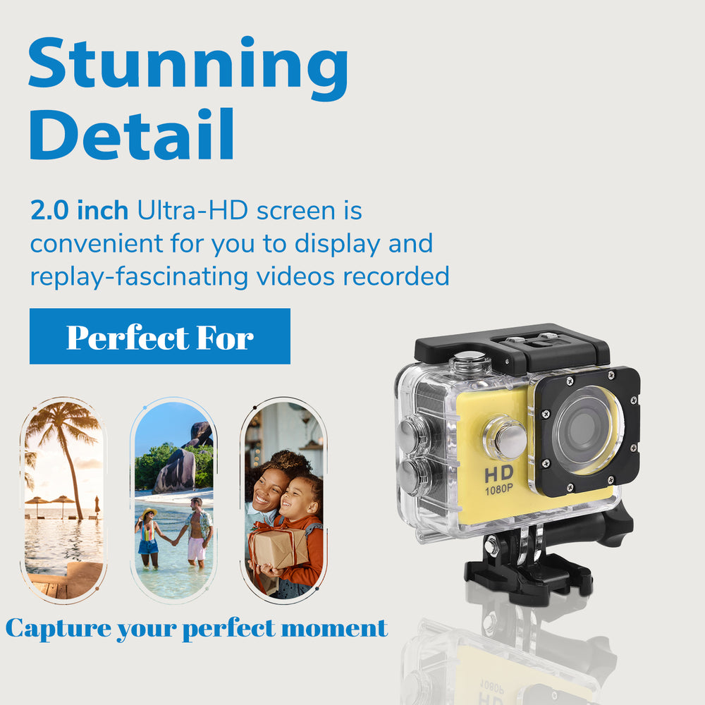 Multi-Purpose 30M Waterproof Camera 5MP, Camcorder 1080P, Motion Detection Dashcam - Yellow_7273510_2