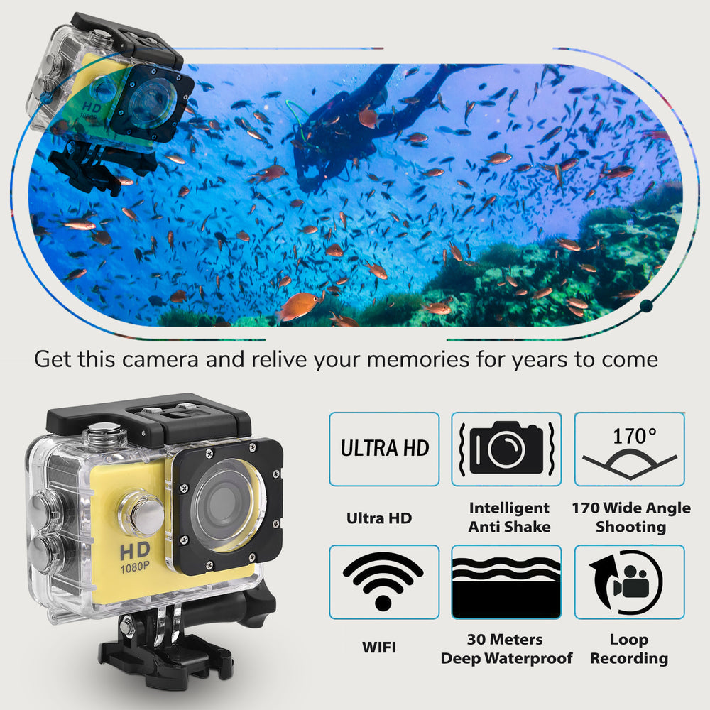 Multi-Purpose 30M Waterproof Camera 5MP, Camcorder 1080P, Motion Detection Dashcam - Yellow_7273510_3