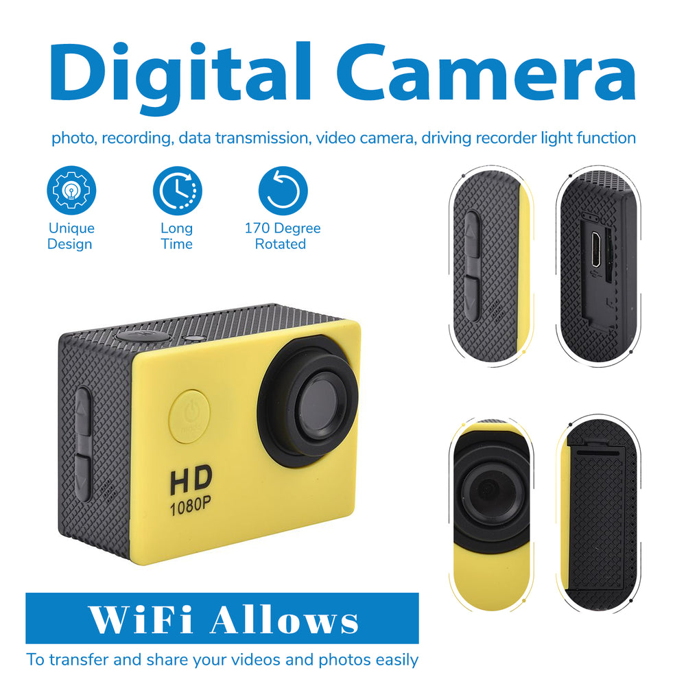 Multi-Purpose 30M Waterproof Camera 5MP, Camcorder 1080P, Motion Detection Dashcam - Yellow_7273510_4