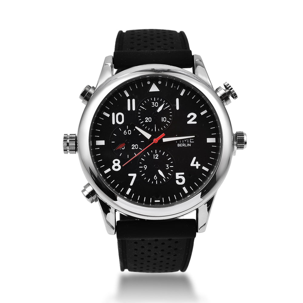 Time Berlin Camera Watch - with Camera and Microphone, 4GB Internal Memory in Stainless Steel - Black strap_7281093