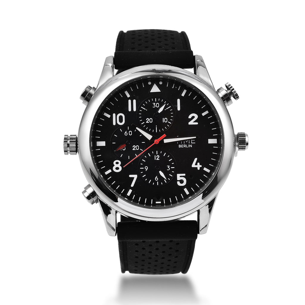 Time Berlin Camera Watch - with Camera and Microphone, 4GB Internal Memory in Stainless Steel - Black strap_7281093