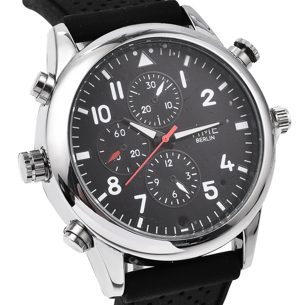 Time Berlin Camera Watch - with Camera and Microphone, 4GB Internal Memory in Stainless Steel - Black strap_7281093_2