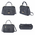 Black Friday Doorbuster - 100% Genuine Leather Croc Embossed Convertible Bag with Detachable Long Strap - Black_7311071_3