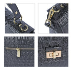 Black Friday Doorbuster - 100% Genuine Leather Croc Embossed Convertible Bag with Detachable Long Strap - Black_7311071_4