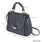 Black Friday Doorbuster - 100% Genuine Leather Croc Embossed Convertible Bag with Detachable Long Strap - Black_7311071_6