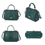 100% Genuine Leather Croc Embossed Convertible Bag with Detachable Long Strap - Green_7311072_3