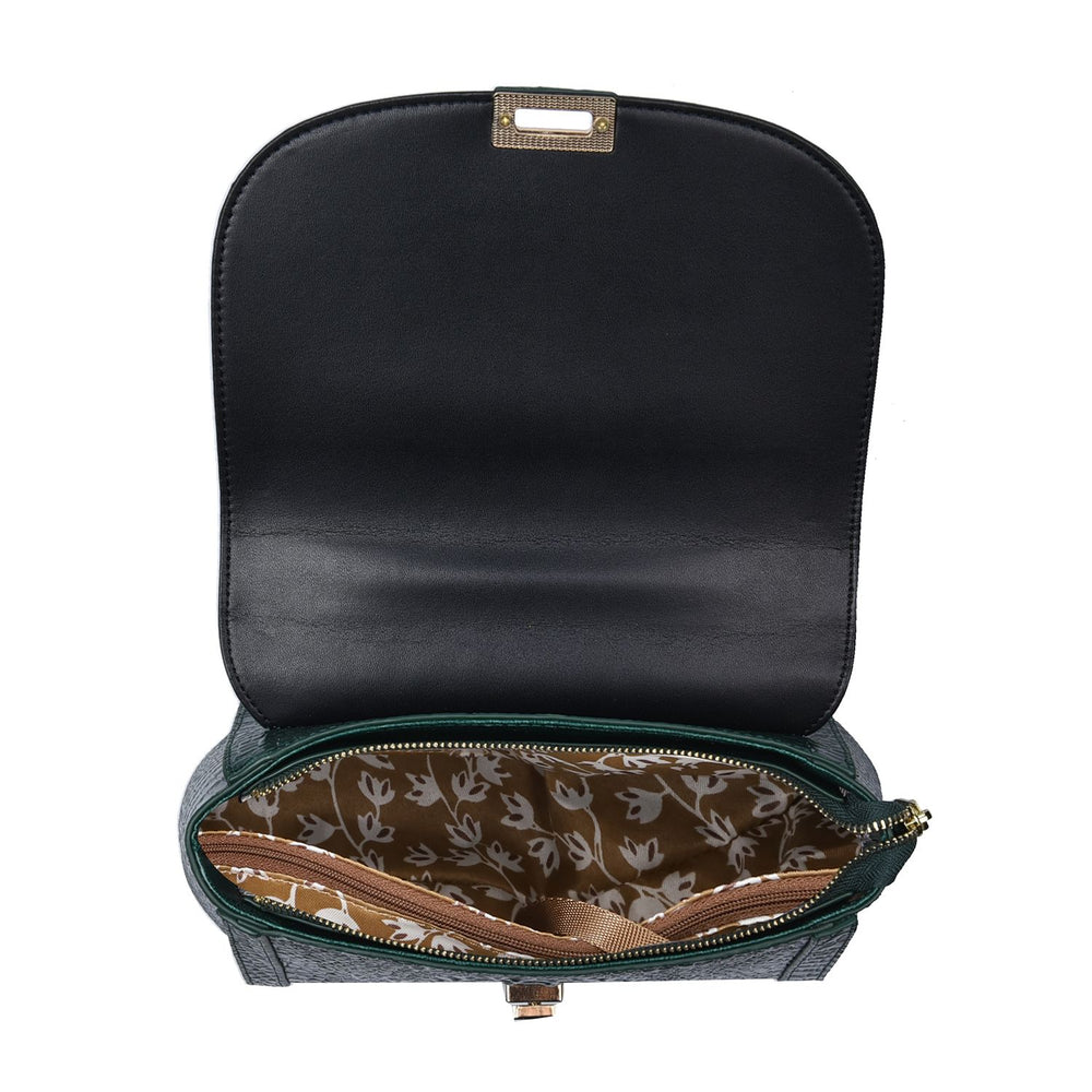 100% Genuine Leather Croc Embossed Convertible Bag with Detachable Long Strap - Green_7311072_5
